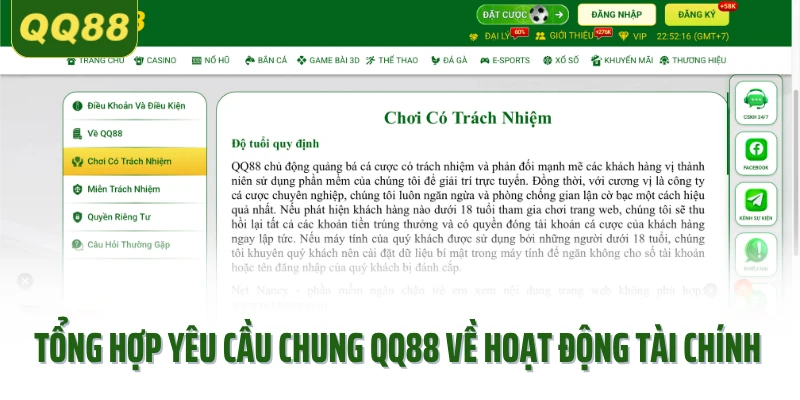 Tổng hợp yêu cầu chung QQ88 về hoạt động tài chính